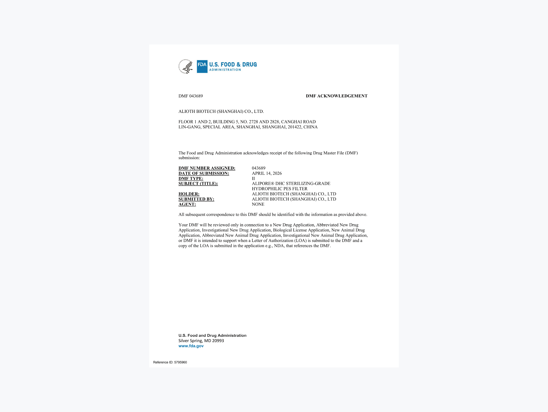 DHC高通量除菌级亲水PES过滤器FDA DMF Ⅱ类备案